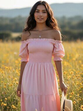 Lusana Marnie Maxi Dress in Cameo Pink